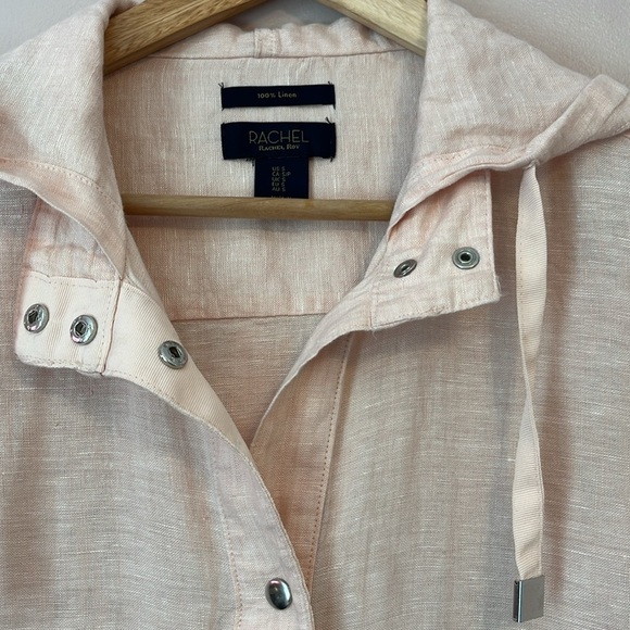 Rachel Roy 100% Linen Hooded Lightweight Jacket Pink Women's Small Snap Pockets - Picture 8 of 8